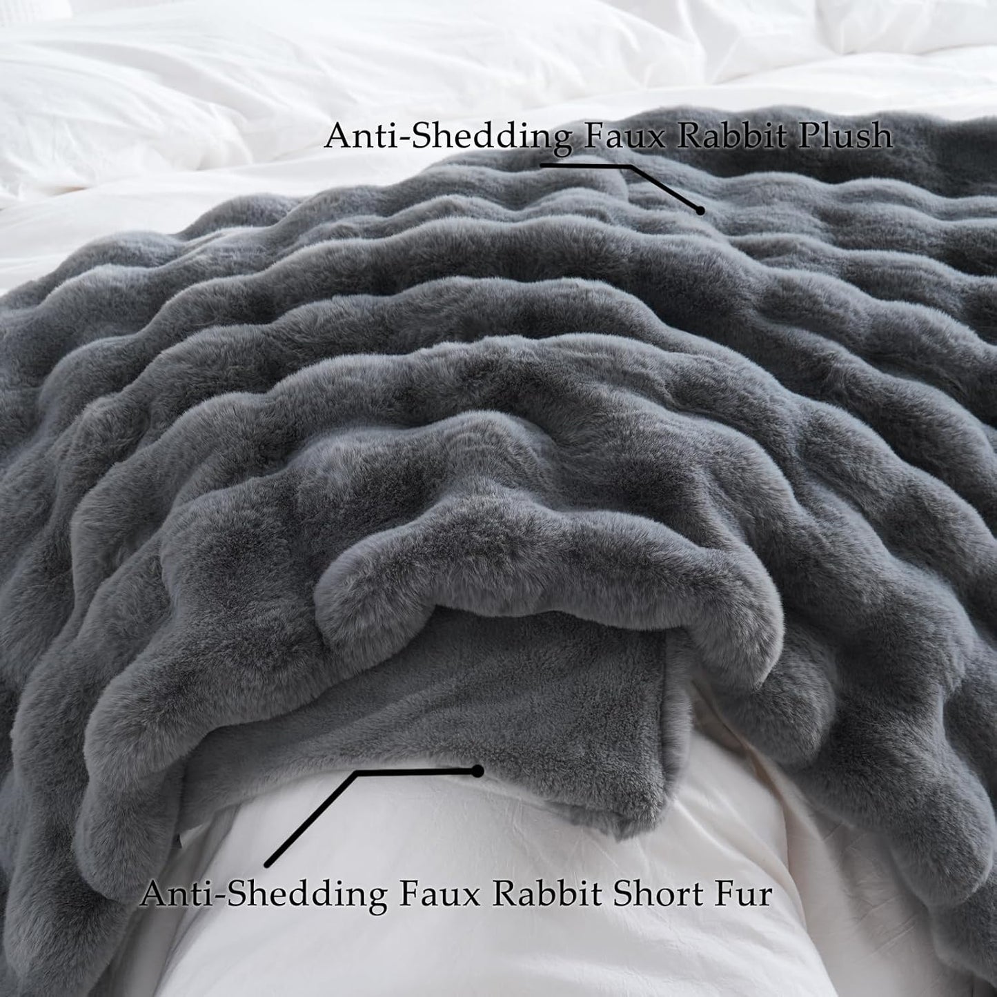 BENVWE Faux Fur Throw Blanket for Couch – Cozy Fuzzy Soft Plush Fluffy Thick Luxury Minky Bubble Blanket for Living Room Home Decor – Fathers Day Birthday Gifts for Women and Men, Grey, 51" x 63"