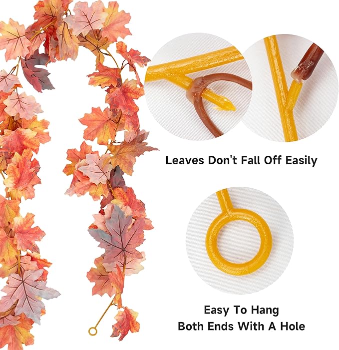 1 Pack 3D Artificial Fall Maple Leaf Garland - 5.7ft Hanging Vine for Mantle, Thanksgiving Decorations for Home, Fireplace, Party, Outdoor, Front Porch Decor