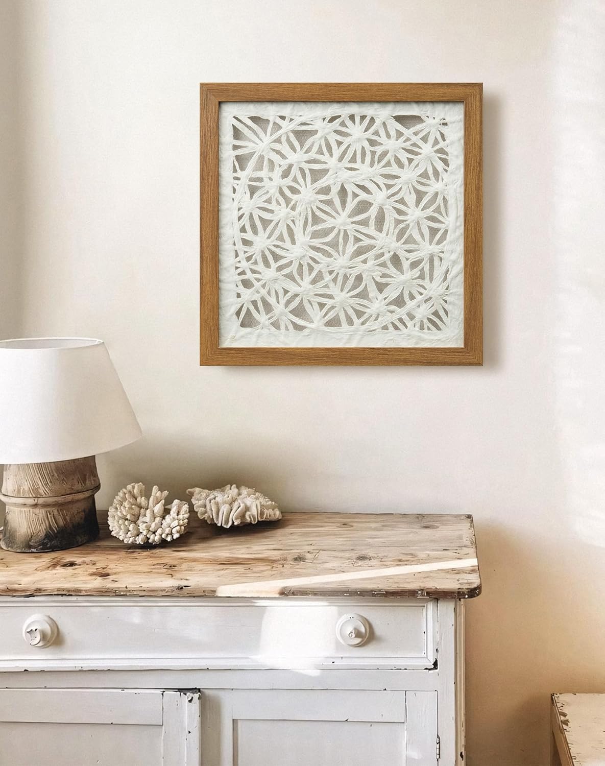 FOLKOR Boho Wall Art Living Room Decor, 12" Framed Rice Paper Shadow Box Art for Bedroom Decoration, Abstract Floating Wall Hanging Sculpture Accent for Modern Contemporary Home Improvement