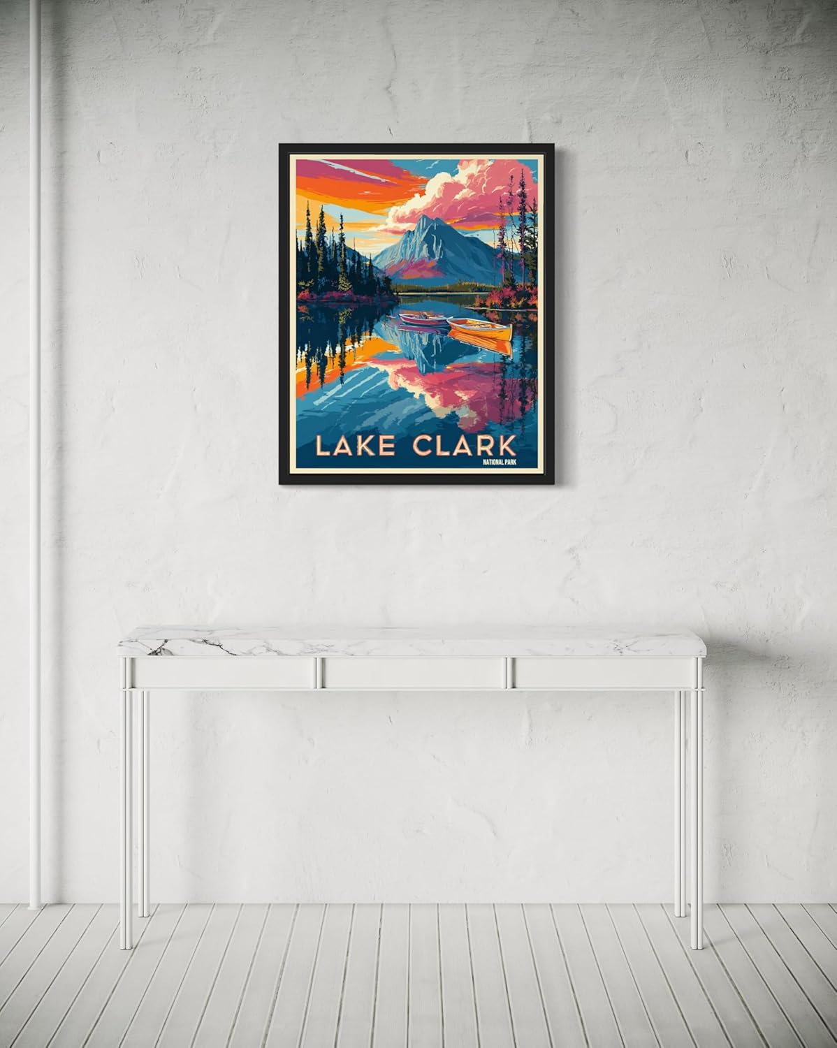 Lake Clark National Park Art Print Poster, Vintage Retro Pop Art Travel Wall Art Bedroom Bathroom Living Room Decor 185 (Lake Clark, 16 x 20 inches, Black Frame)