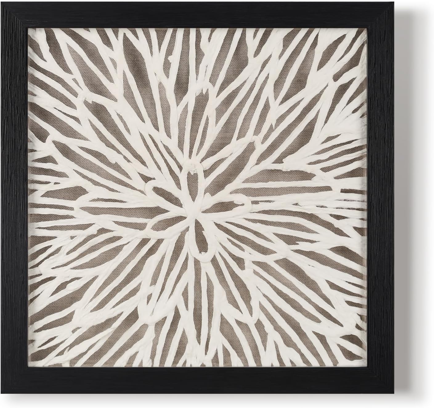 FOLKOR Framed Wall Art Black and White for Rustic Farmhouse Home Decor, 12" Rice Paper Neutral Wall Art Hanging Sculpture, Abstract Floral Artwork for Entryway Fireplace Above Bed Tv Accent