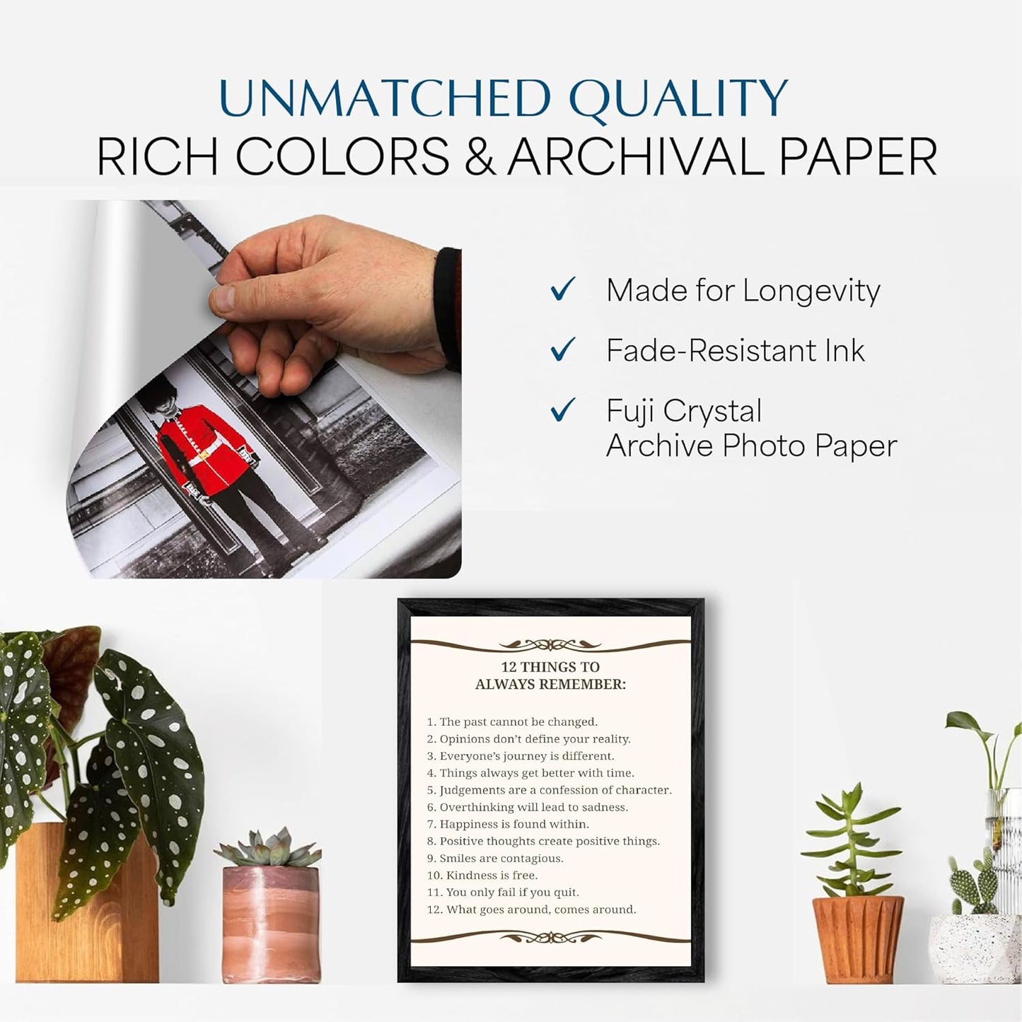 Inspirational Wall Art – 12 Things To Always Remember Quote Print – 8x10 Motivational Poster with – Positive Affirmation Home Office Decor & Thoughtful Gift Idea. (8x10 Brown Frame)