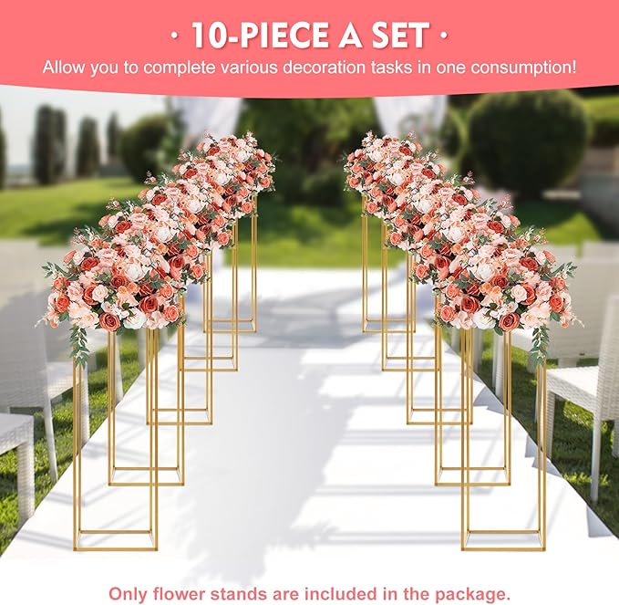 10pcs Gold Flower Stand,31.4'' Metal Column Flower Stand,Gold Centerpieces for Table Wedding Party,Tall Geometric Floral Vase Stands, Flower Rack