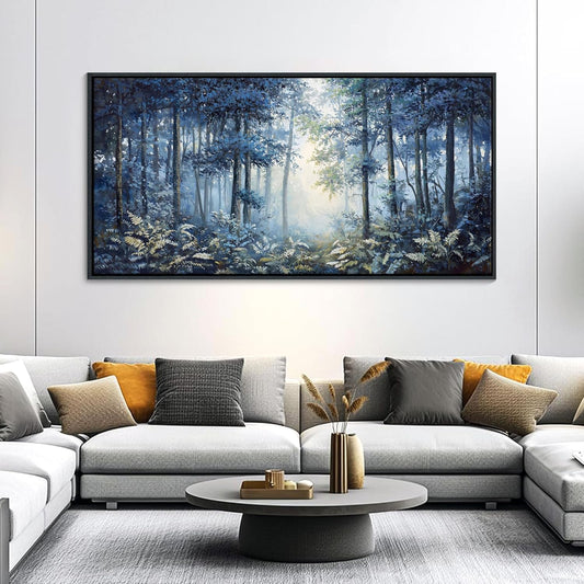Forest Canvas Wall Art for Living Room - Navy Blue Bedroom Wall Art, Landscape Pictures Wall Decor, Forest Painting, Framed Nature Tree Artwork Walls 20×40IN