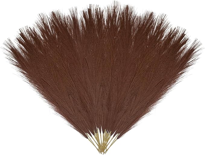 30 Pcs Brown Faux Pampas Grass, 17 Inches Artificial Pampas Grass Bulk, Short Fluffy Faux Pompas for Vase Filler, Home Boho, Wedding Anniversaries, Baby Shower Decoration