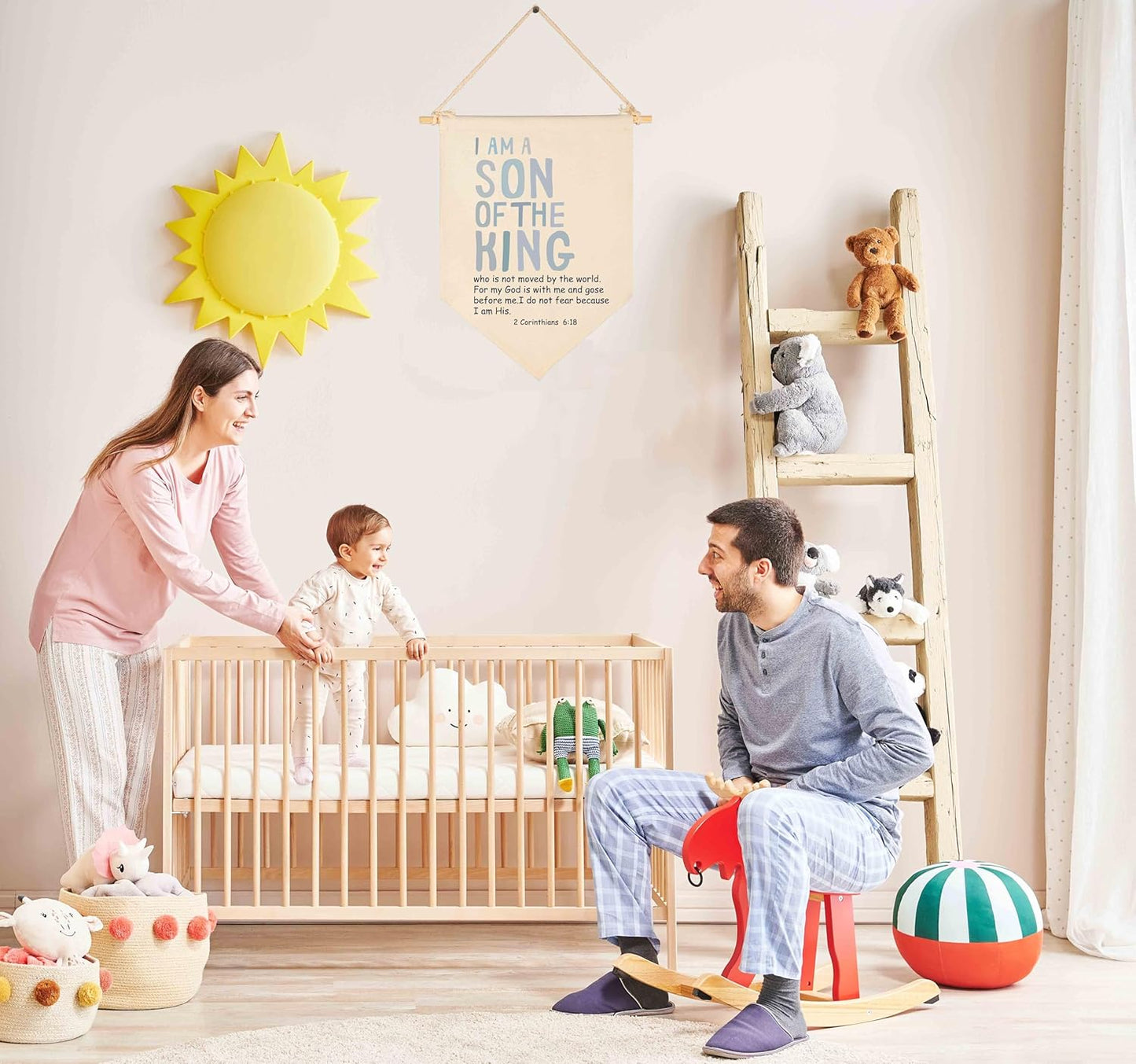 I Am A Son Of the King-Inspirational Flag Sign Gift for Baby Newborn Boys Kids-Encourage Banner Wall Decor Gift for Nursery Bedroom Playroom Front Door-Baby Gift Shower-New Home Christmas Gift