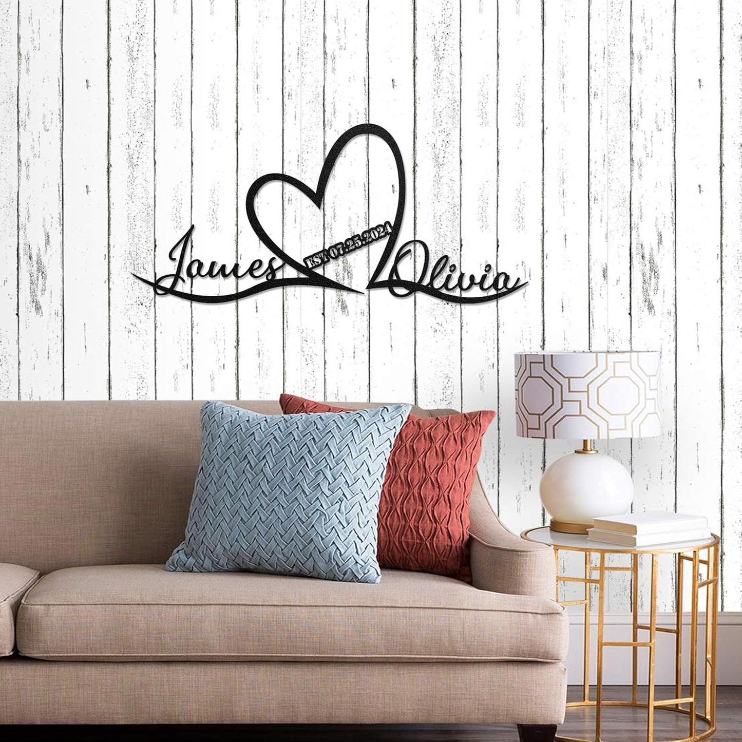 LULLBABYMALL Personalized Love Metal Sign - Customized Names and Date Wall Art, Infinity Metal Signs for New Home, Wedding, Couple, Christmas