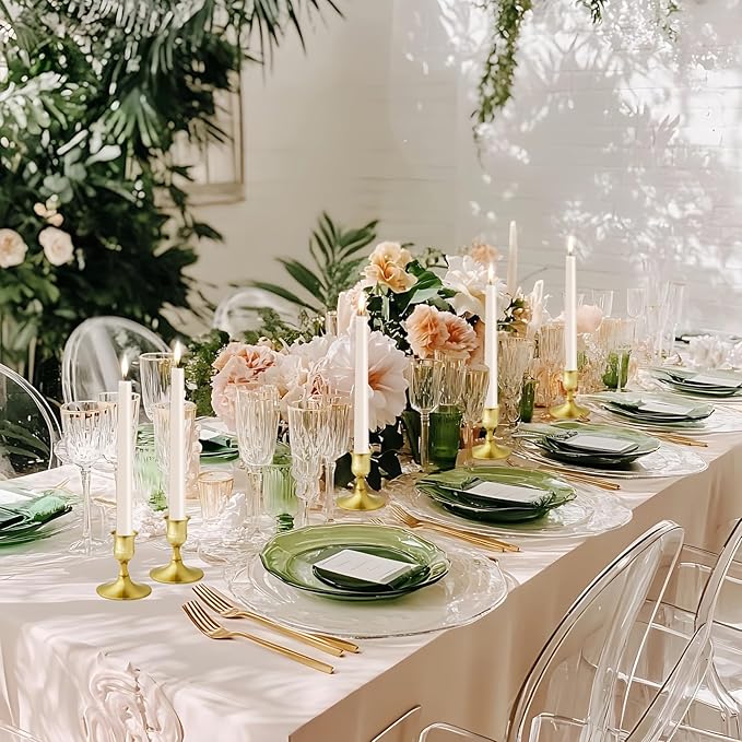 Vintage Brass Gold Taper Candle Holders, Set of 6, Metal Taper Candlestick Holder for Dinner Room Table Centerpiece, Wedding Reception, Festive,Mantel Decoration, Home Decor (Brass Gold, Set of 6)