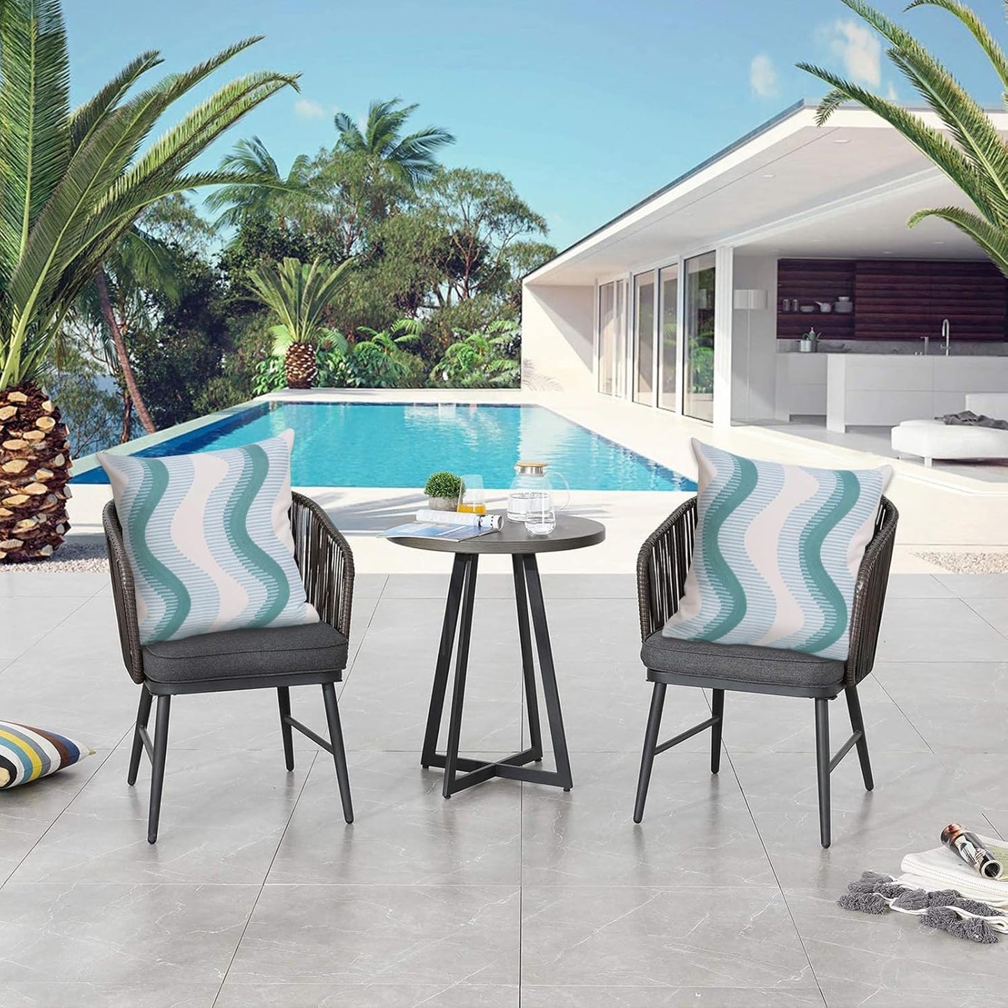 1 PCS Embroidered Throw Pillow Cover Cotton Decorative Square Cushion Cases for Home Sofa Bed and Chair 18 x 18 Inch (Blue Wave-2)