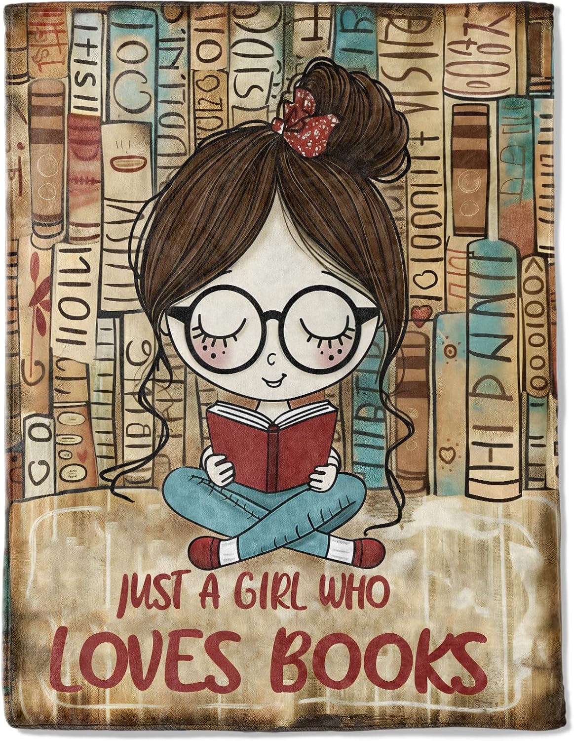 Just a Girl Who Loves Books Flannel Blanket - Lightweight Soft Cozy Unique Gifts Blankets for Reader Lovers,Kids,Adult,Women, Cute Reading Nook Style Throw,Home Room Modern Decor 40x50in