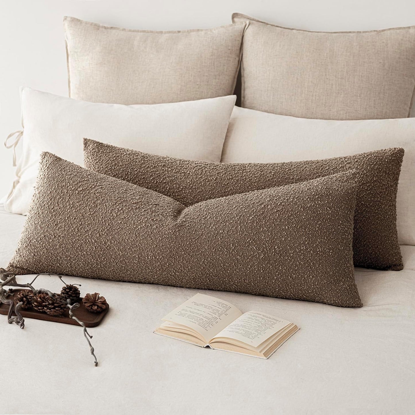 Foindtower Decorative Textured Boucle Throw Pillow Covers Accent Solid Pillow Cases Neutral Long Body Lumbar Couch Cushion Case for Chair Sofa Bedroom Living Room Home Decor 14x36 Inch,1PC,Light Brown