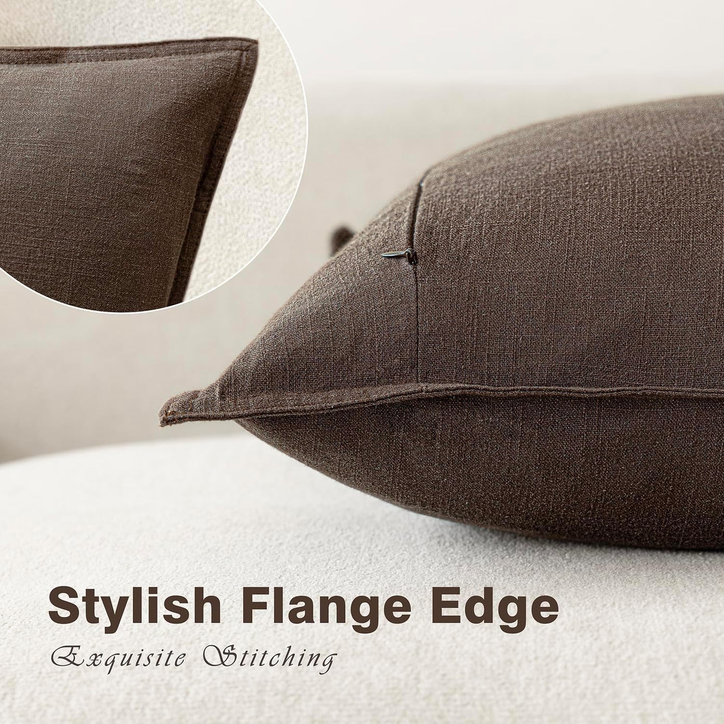 Foindtower Pack of 2, Decorative Linen Soild Throw Pillow Covers Soft Accent Cushion Case Boho Farmhouse Neutral Pillowcase for Couch Sofa Bedroom Living Room Home Decor 12 x 20 Inch Reddish Brown