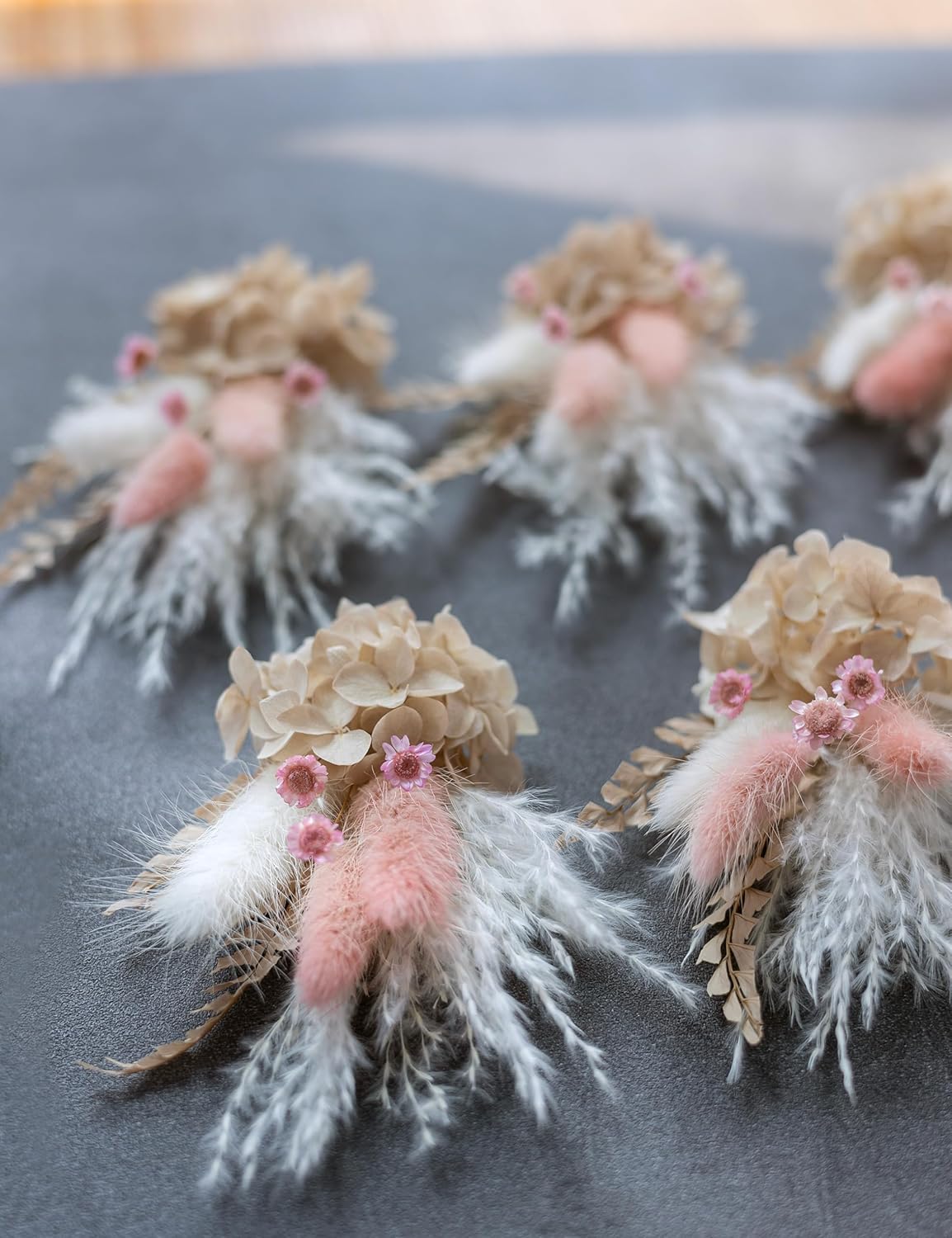 Miniature Dried Flower Bouquet (Pack of 6), Small Dried Pampas Grass, Small Dried Flowers for Crafts, Birthday Cake Bridesmaid Gift Box, Card Envelope Decoration. (Dusty Pink)