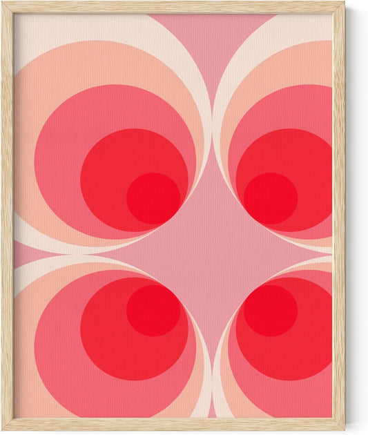 HAUS AND HUES Colorful Abstract Wall Art - Minimalist Retro Picture for Living Room Decor, Red and Pink Modern Wall Art Painting (Pink Mod, Beige Frame, 11x14)