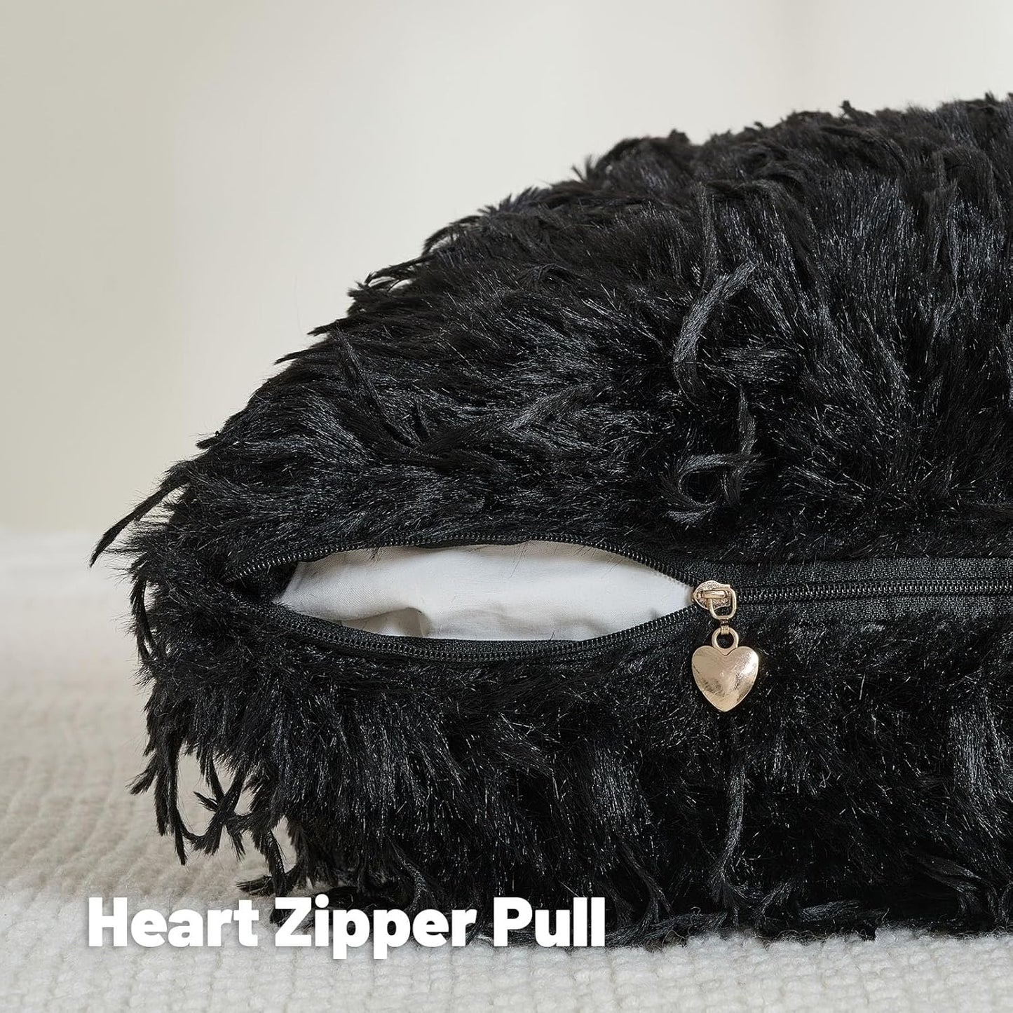 FUTEI Black Decorative Throw Pillow Covers 20x20 Inch Set of 2,Soft Fluffy Faux Feather Texture Cushion Cases,Modern Home Luxury Decor for Couch Bed Living Room