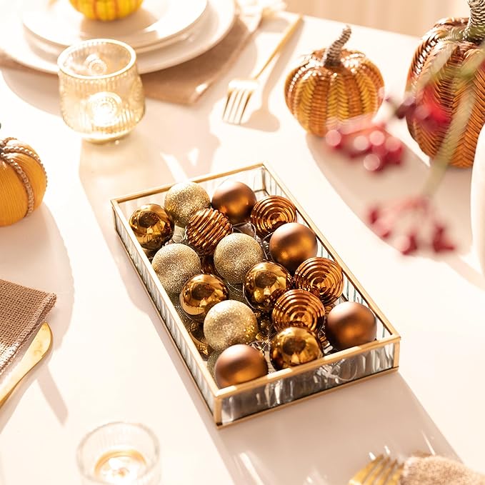 Valery Madelyn 1.57 Inches Small Christmas Tree Decorations Ornament Set for Fall Halloween, 24ct Bronze Copper Gold Shatterproof Hanging Ball Ornaments Holiday Party Decor