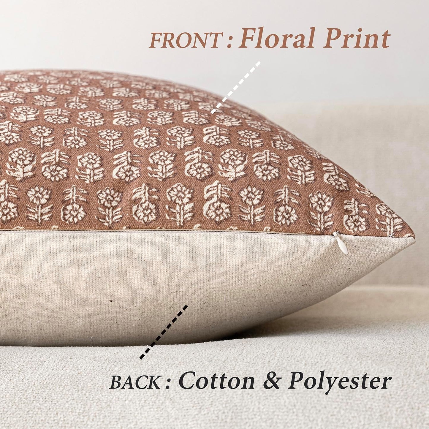 Foindtower Set of 2 Decorative Vintage Floral Print Throw Pillow Covers Neutral Farmhouse Cushion Covers Boho Home Decor for Sofa Couch Chair Bedroom Living Room,22×22 Inch,Light Orange Brown