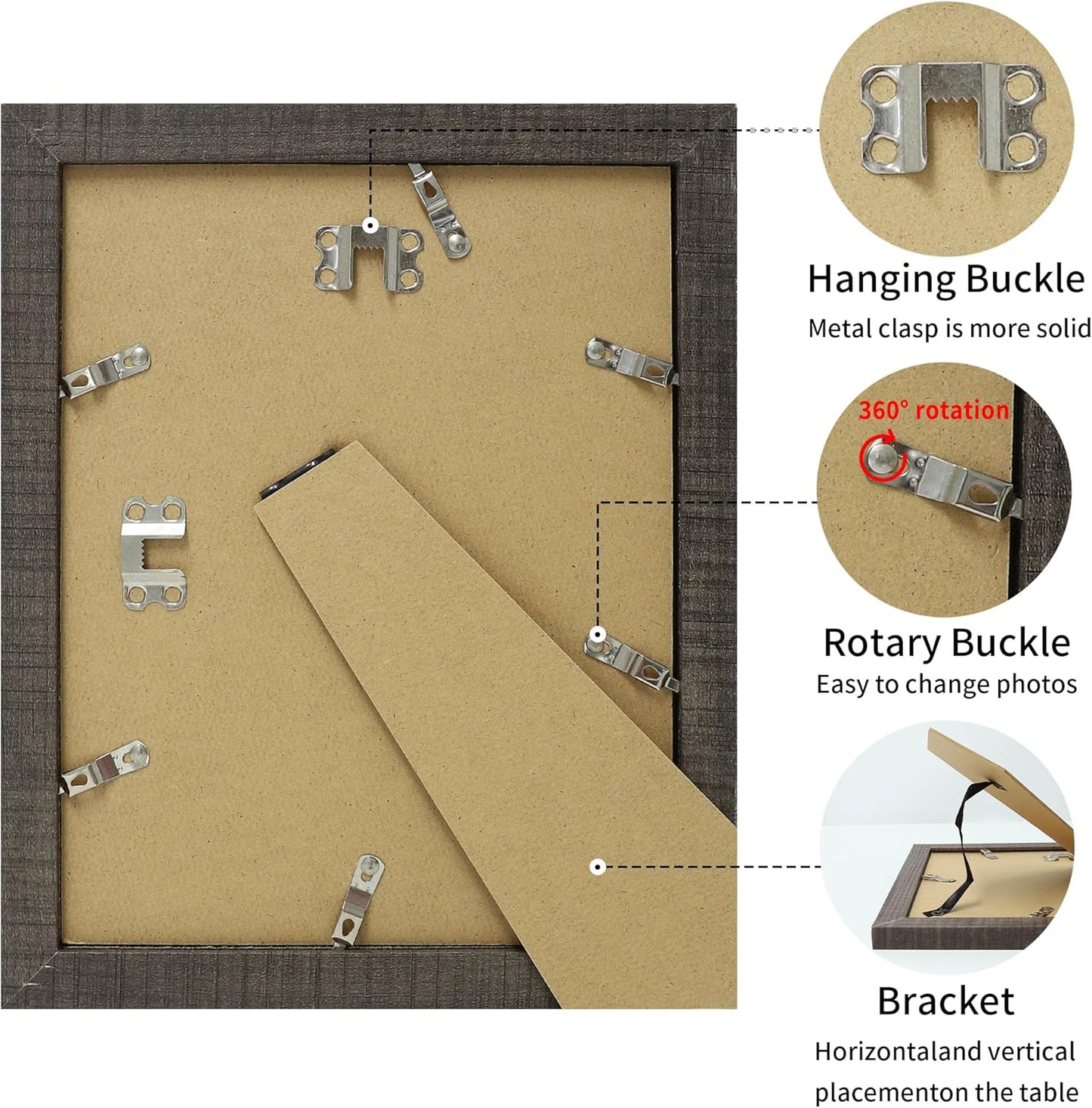 iRahmen 8x10 Picture Frame Set of 2 with HD Glass, Display Pictures 5x7 with Mat or 8 x 10 Without Mat, Rustic Style Wood Photo Frame for Tabletop Display or Wall Mount