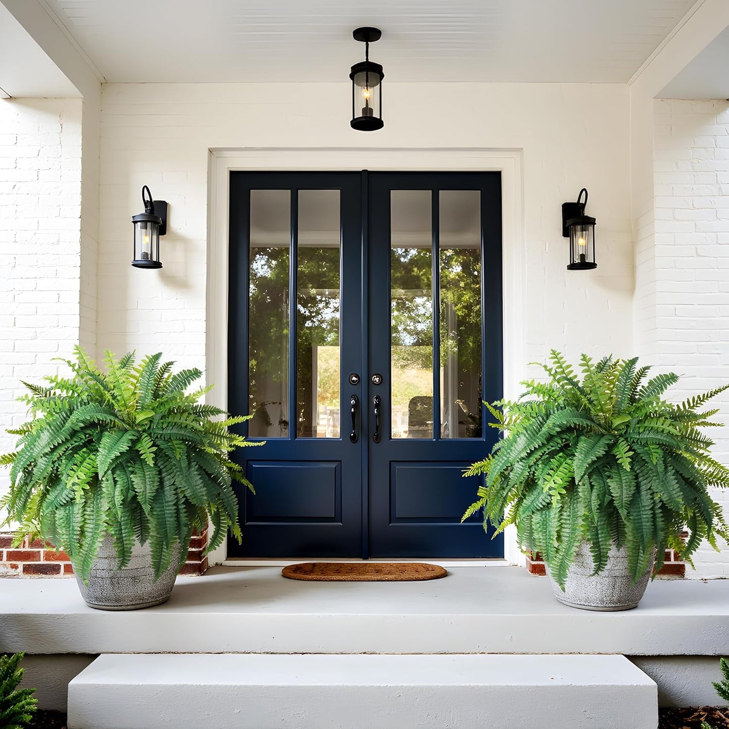 Fake Ferns Artificial Ferns for Outdoors 4Pack Large Faux Ferns UV Resistance for Outdoor Large Planter Realistic Artificial Boston Fern Plants for Garden Balcony Terrace Decor，25.6In,38Leaves