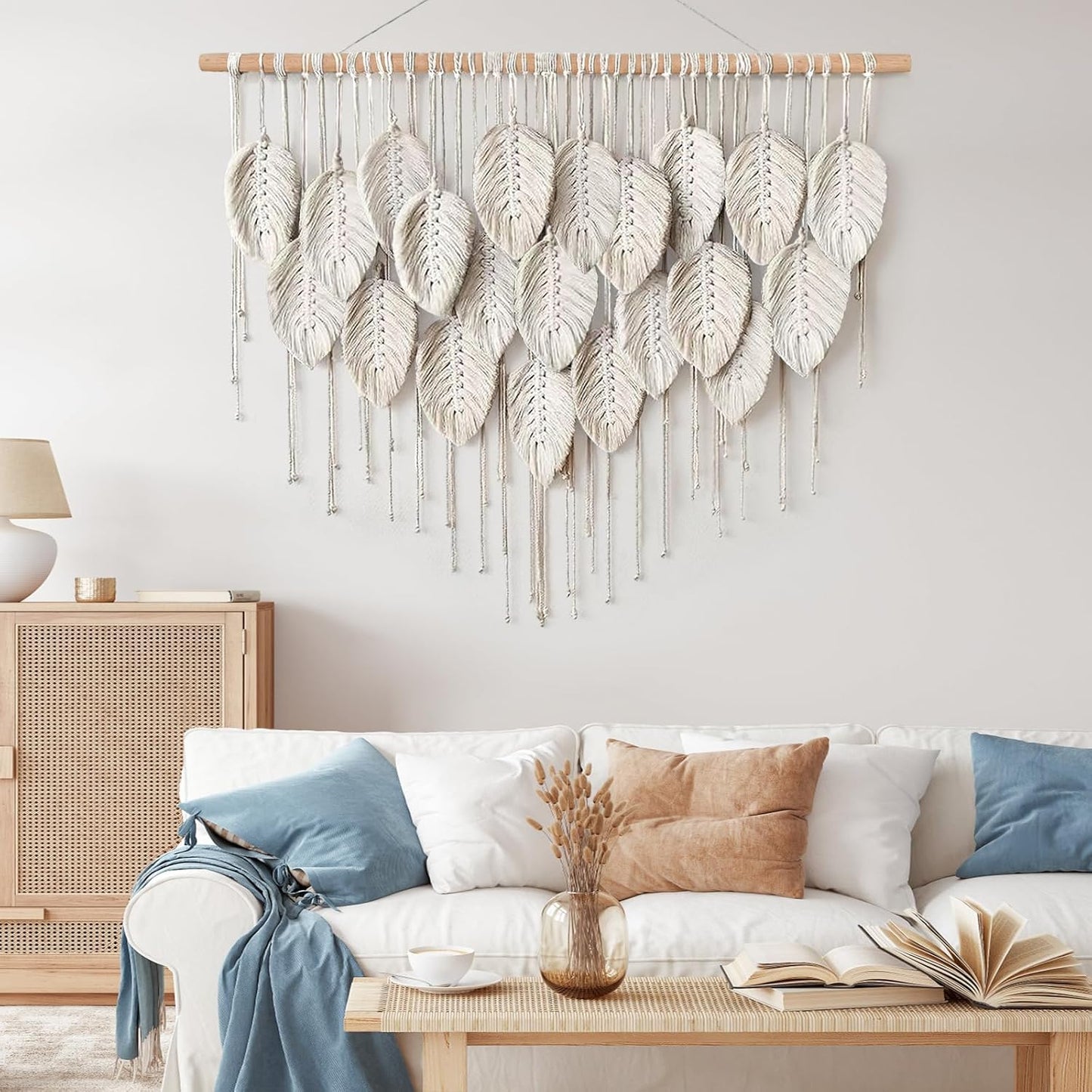 LOMOHOO Macrame Wall Hanging Boho Beige Leaves Tapestry Bohemian Handmade Woven Wall Art Decoration for Bedroom Living Room Apartment Dorm Gallery Perfect Handmade Gift Ideas