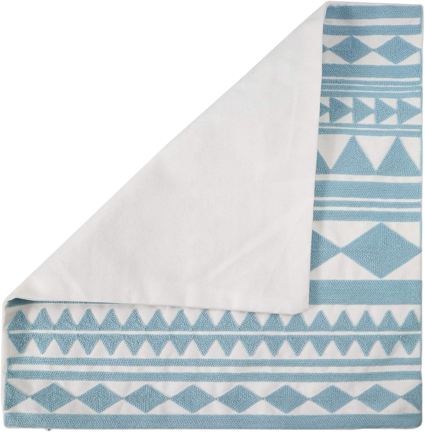 Embroidery Throw Pillow Cover 18x18 Home Décor Light Blue Geometric Cushion Cover Diamond Triangle Pillow Case Teal Floor Pillow Cover for Couch Sofa Chair 100% Cotton 45x45cm, 1 Piece