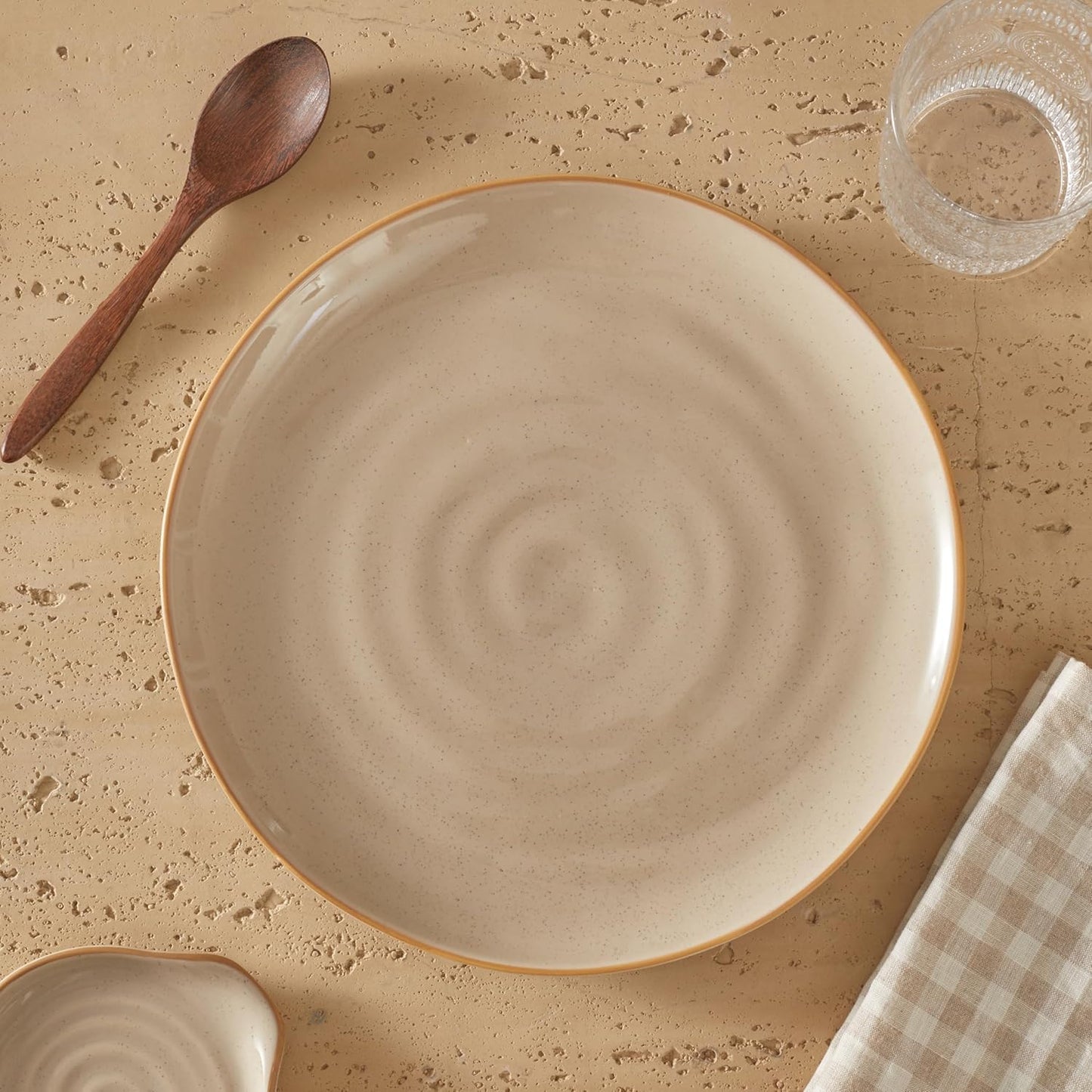 Bico Light Beige 8.7 inch Stoneware Salad Plates Set, Set of 4, Microwave and Dishwasher Safe, for Salad, Appetizer, Side Dishes, Tapas