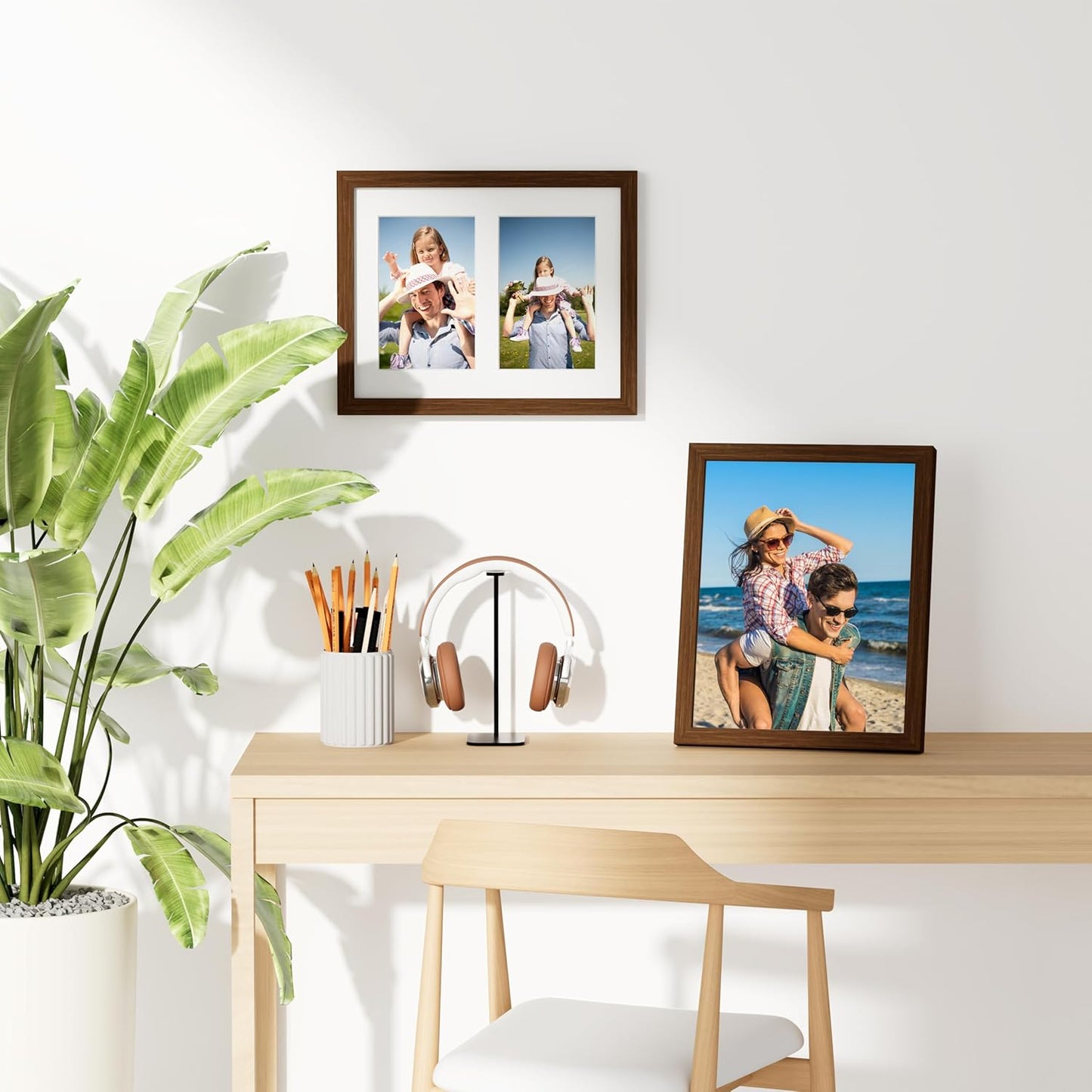 decorUhome 8x10 Picture Frames Collage Wall Decor, Display 2Pcs 4x6 Photos with Mat or 1Pcs 8x10 Unmatted, 2 4x6 Collage Picture Frames for Wall Mounting, Brown