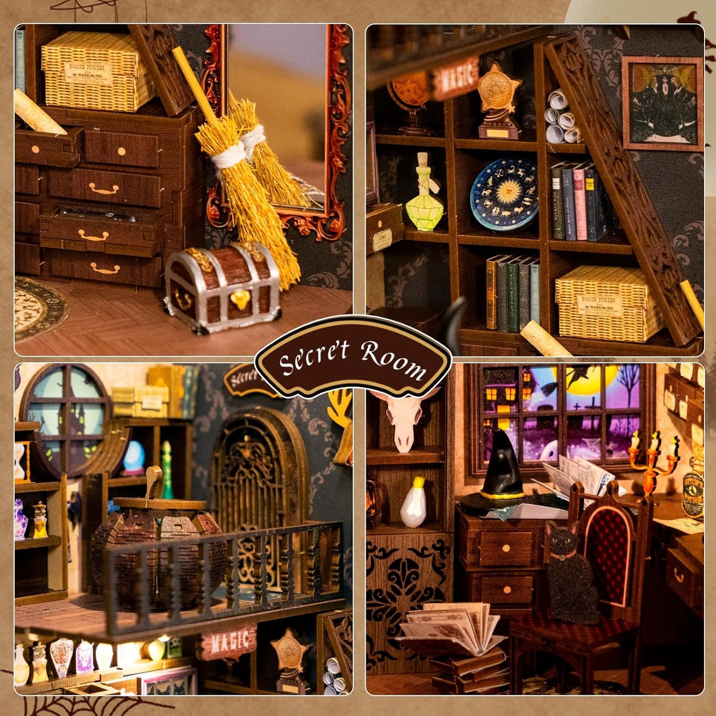 CUTEBEE Book Nook Kit - DIY Miniature House Dollhouse Kit for Adults and Teens, 3D Wooden Puzzle Booknook Build Bookshelf Decor, Gifts for Family and Friends (Magic Pharmacist)