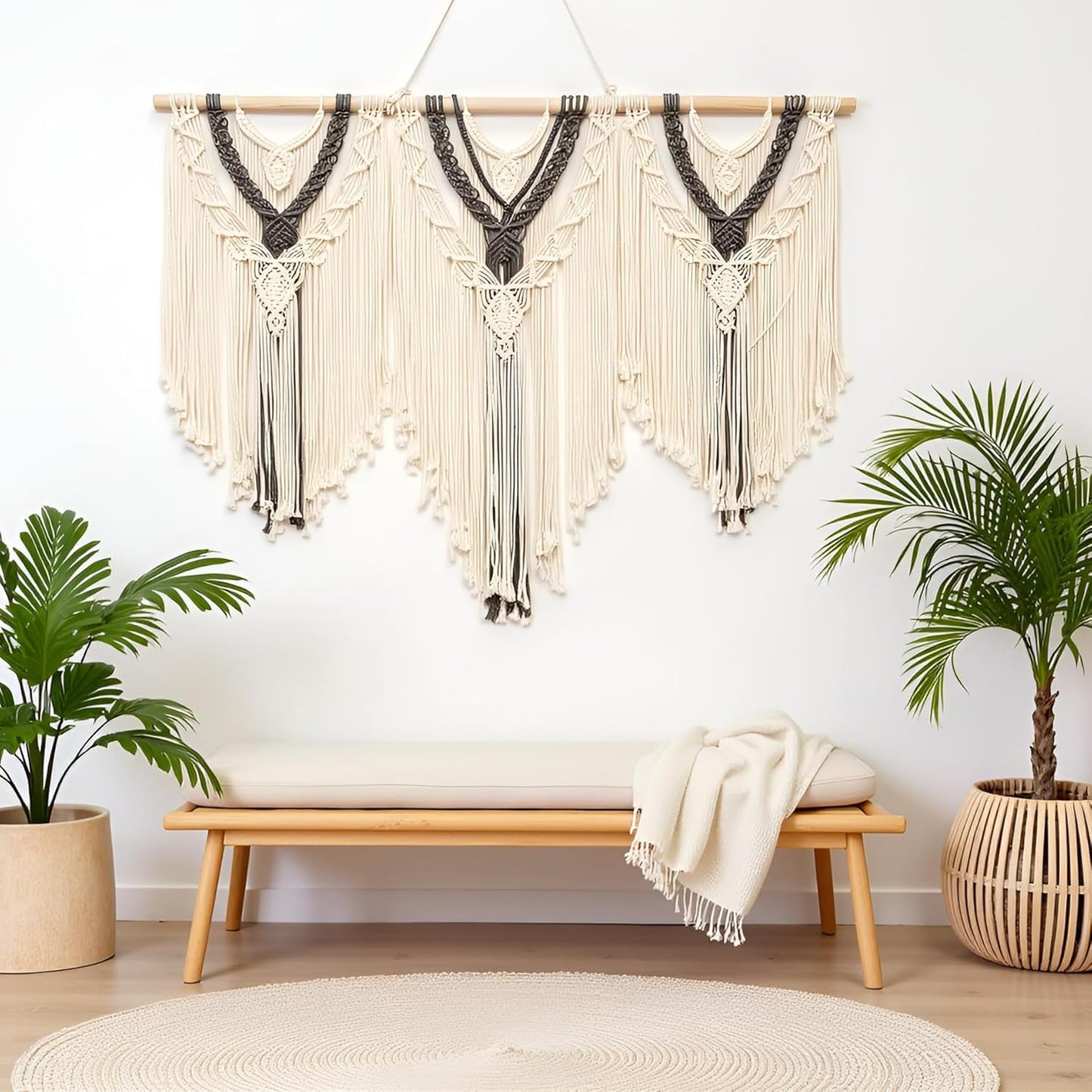 guzhiou large macrame wall hanging - Boho Tapestry Macrame Wall Decor Art- Chic Bohemian Handmade Woven Tapestry Home Decoration for Bedroom Living Room Apartment Wedding Party - 43"x32" (Beige-grey)