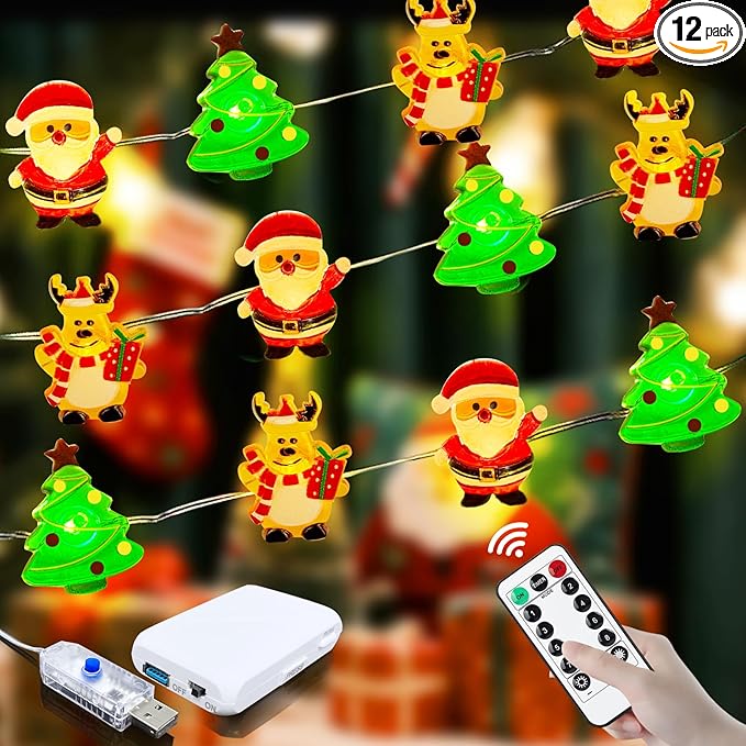 ZGWJ Christmas String Lights with Timer, 1 Pack Xmas Tree-Reindeer-Santa Claus 50LED 16FT Twinkle Fairy Lights 8 Modes for Bedroom,Christmas Parties Decoration Indoor and Outdoor