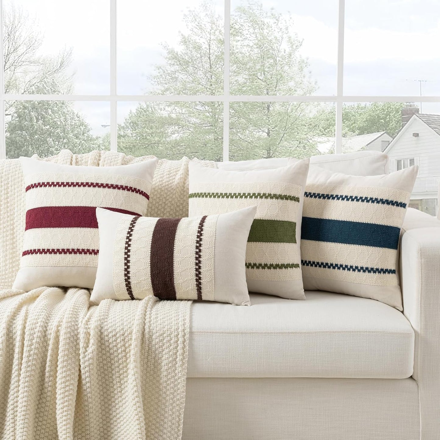 Fancy Homi Set of 2 Boho Teal Long Lumbar Decorative Throw Pillow Cover 14x24 Inch for Couch Bed Sofa Chair, Modern Organic Farmhouse Home Decor, Soft Cotton Cute Accent Rectangle Cushion Case