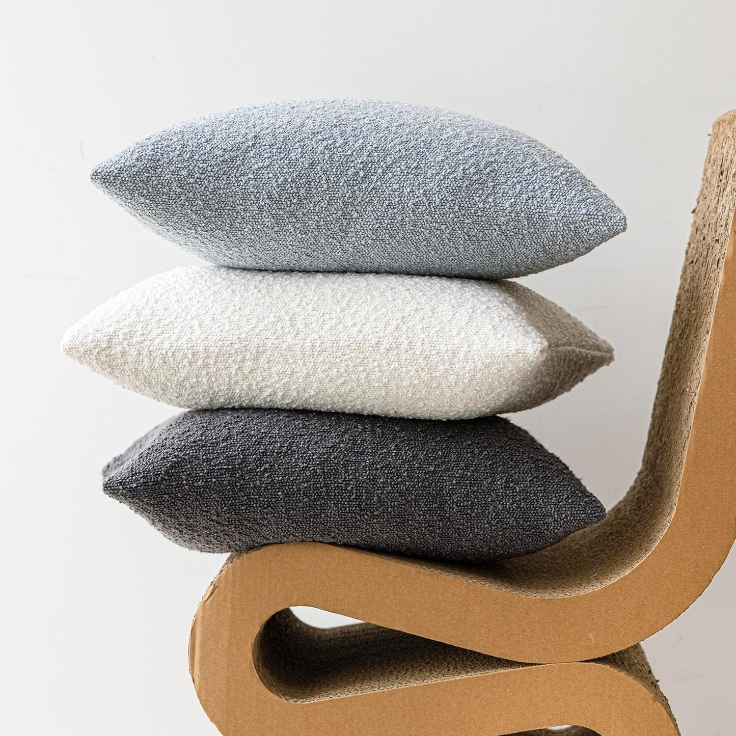 Foindtower Set of 2, Decorative Textured Boucle Throw Pillow Covers Accent Solid Pillow Cases Neutral Soft Cozy Couch Cushion Case for Chair Sofa Bedroom Living Room Home Decor 26 x 26 Inch Light Blue