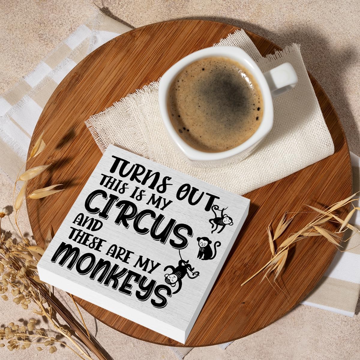 Funny Gifts for Coworker Promotion Monkey Decor Rustic Wooden Box Sign, Desk Decor Office Desk Accessories for Table Home Bedroom Farmhouse Bathroom Cubicle Decorations Wood Block Plaque Box Sign