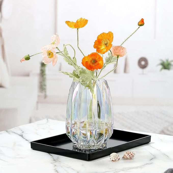 Colored Glass Vase Modern Ribbed Glass Vase for Flowers, Candles, and Decorative Accents - Tall/Short Glass Vase for Centerpieces Home Table Decor(Colored H7.87inch)