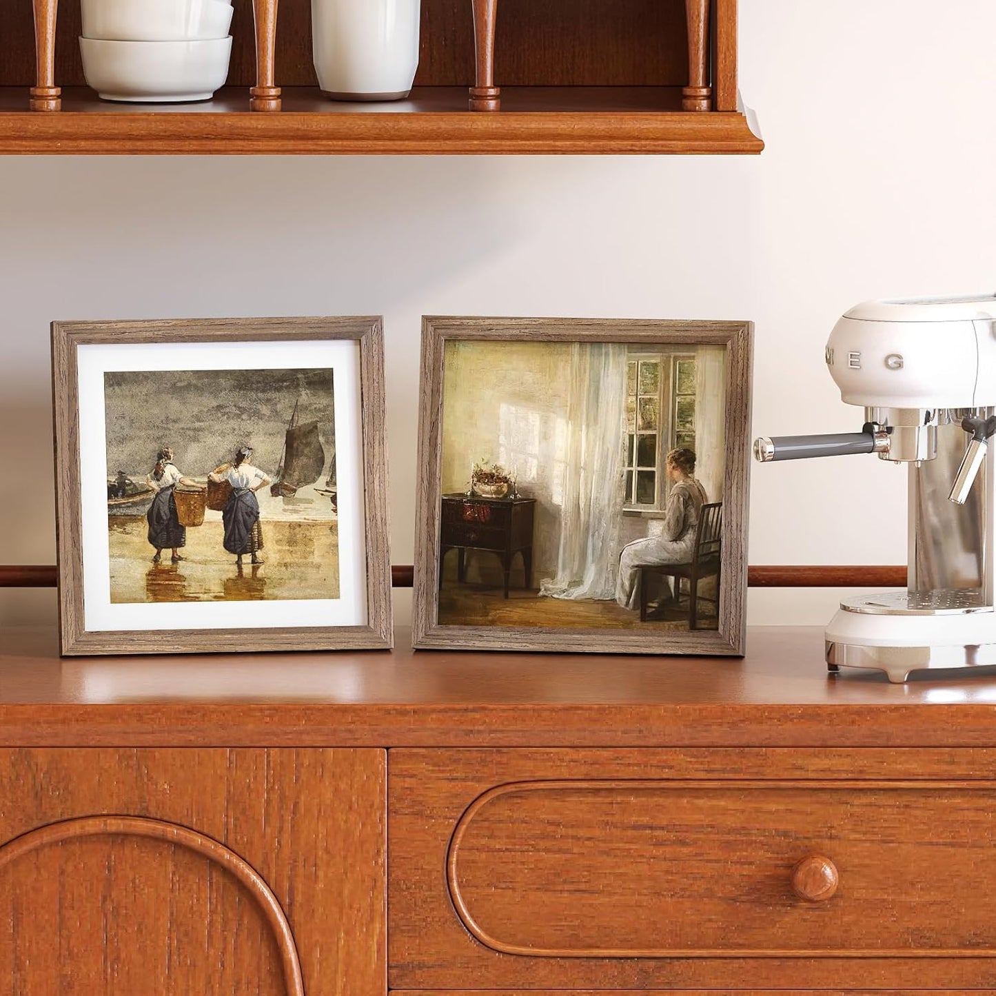 KINLINK 9x9 Picture Frame, Brown Square Solid Wood Frames for Pictures 7x7 with Mat or 9x9 without Mat, Wall and Tabletop Display Photo Frames Brown Wood 4 Pack