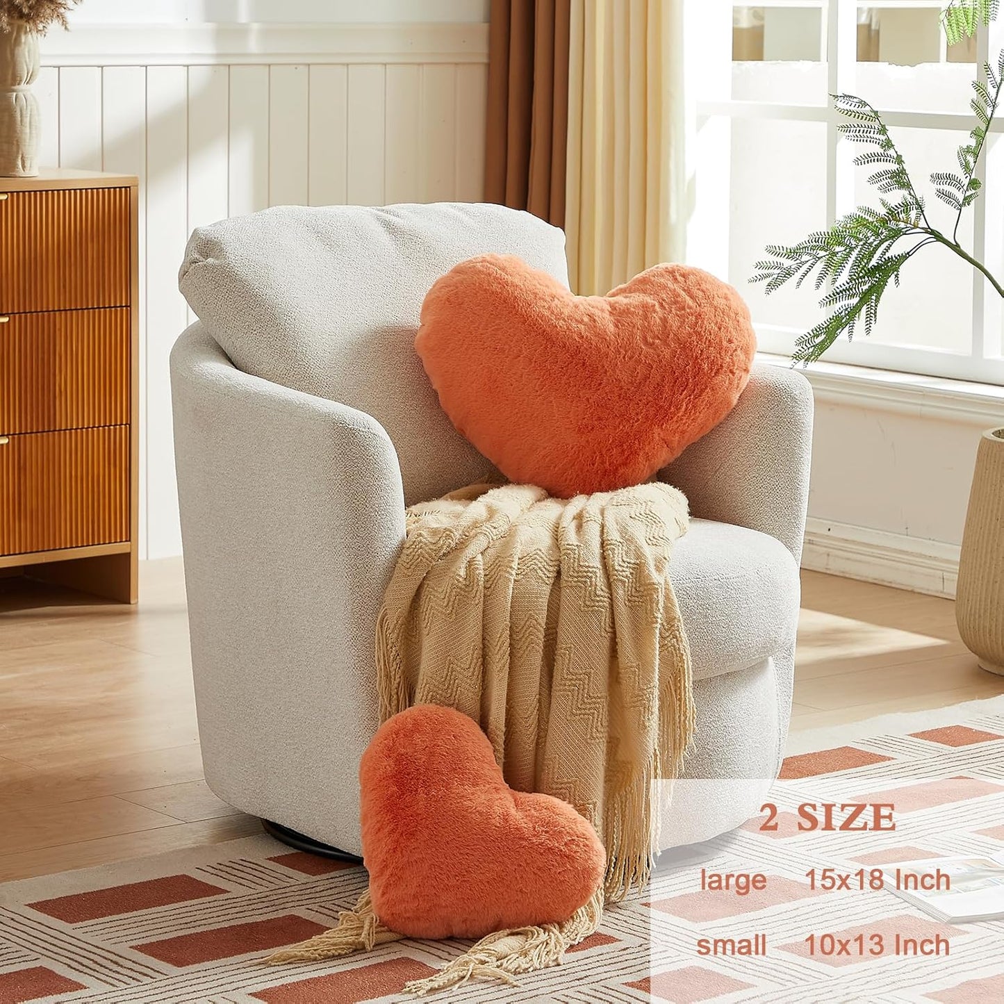 EastTree Heart Pillows, Pink Orange Heart Shaped Pillows, Love Throw Pillows Gifts, Ultra Soft Faux Rabbit Fur Small Cute Pillows, Women Girls Kid Room Decor 10x13 Inch