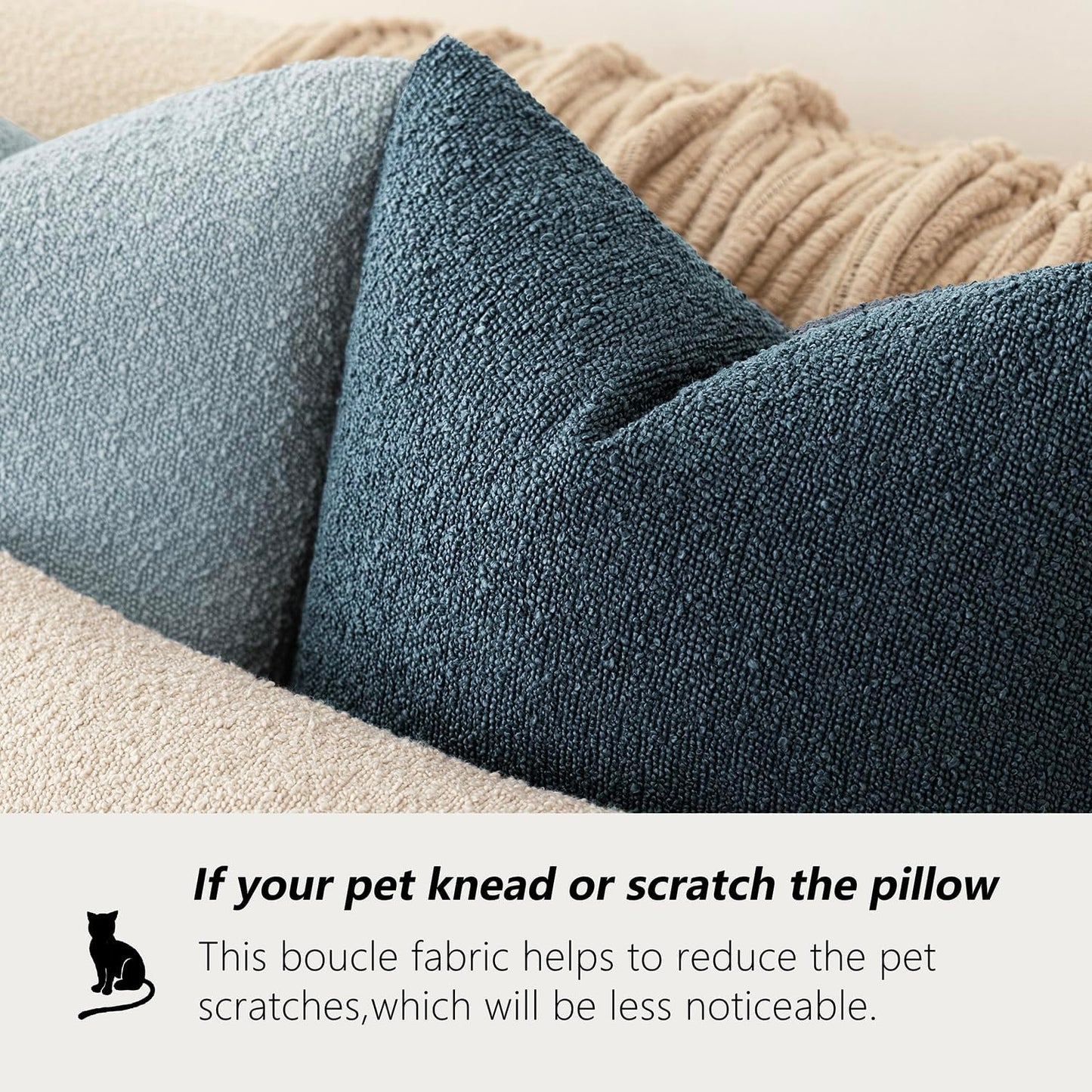 Foindtower Pack of 2 Textured Boucle Throw Pillow Covers Accent Solid Pillow Cases Cozy Soft Decorative Couch Cushion Case for Chair Sofa Bedroom Living Room Home Decor 20x20 Inch Dark Blue