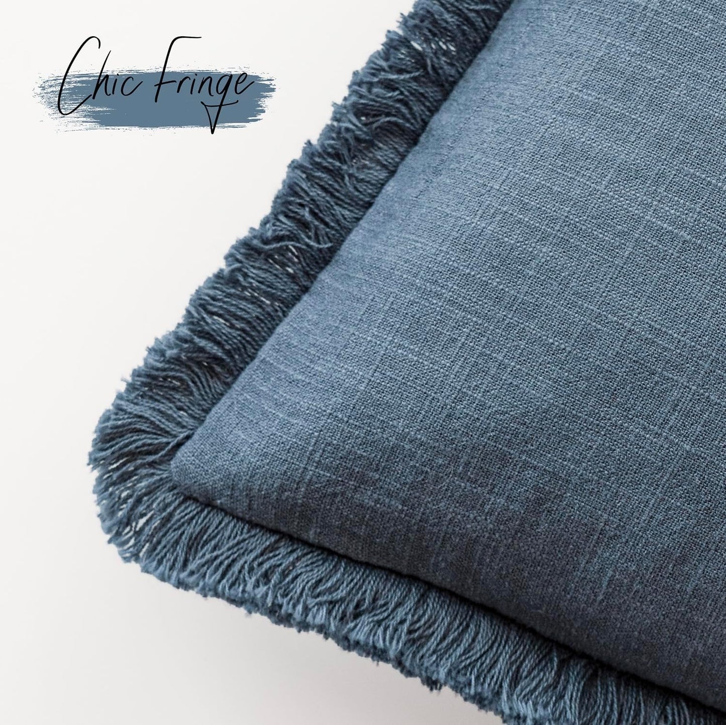 Foindtower Decorative Linen Fringe Throw Pillow Covers Cozy Boho Farmhouse Cushion Cover with Tassels Accent Pillowcase for Chair Sofa Bed Living Room Home Decor, 20×20 Inch,1PC,Dark Blue