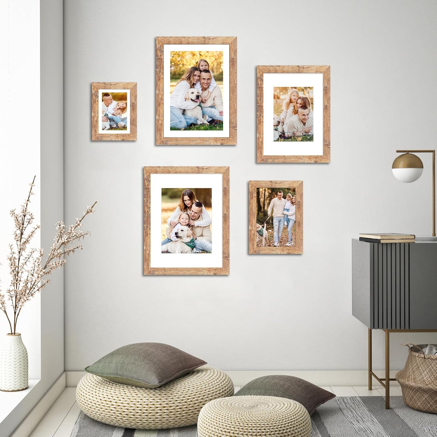 iRahmen 10x14 Picture Frame Set of 2 with Tempered Glass, Rustic Brown Wood Frames Display 8x12 Picture with Mat or 10 x 14 Without Mat for Horizontal or Vertical Wall Mounting