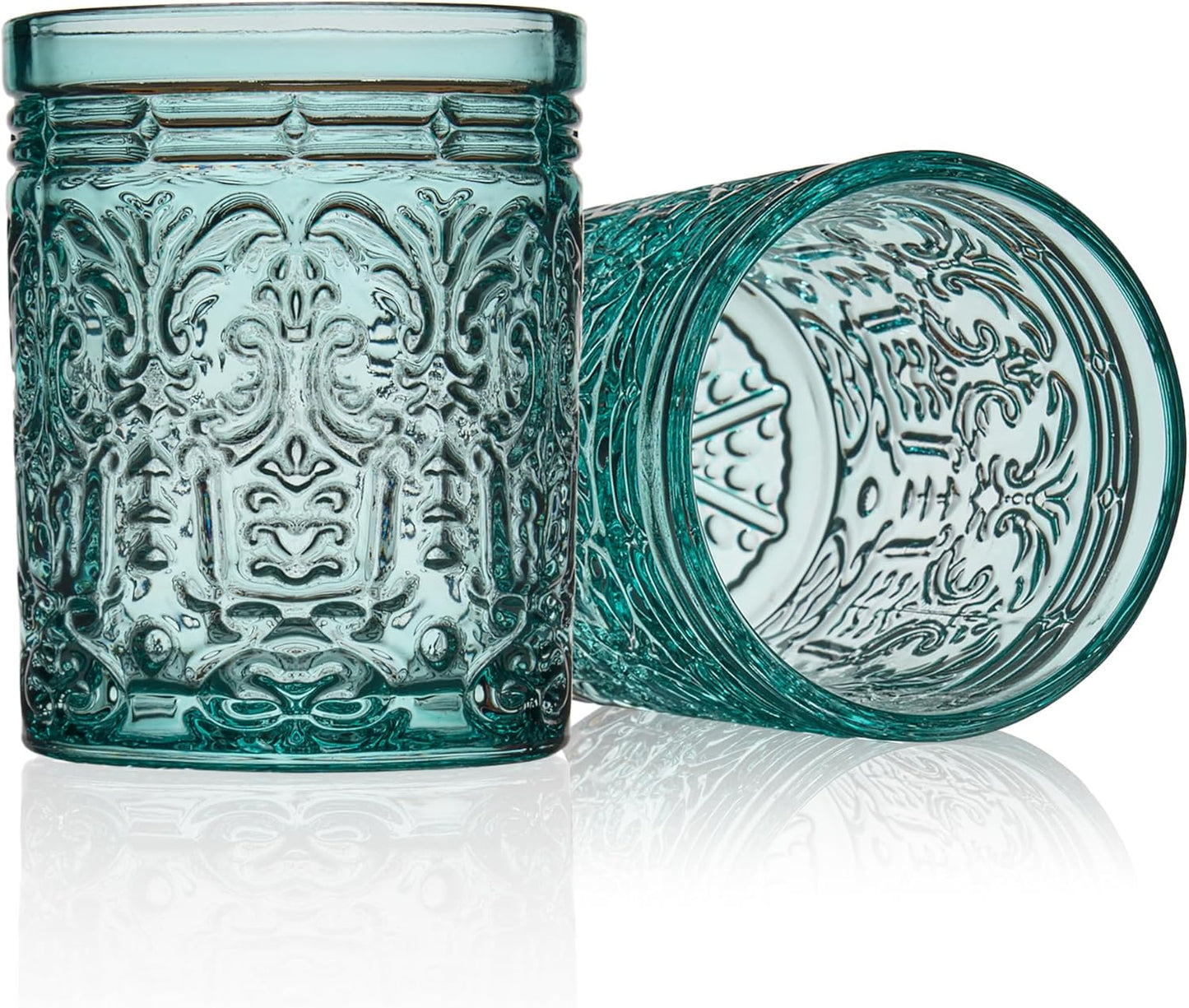 Godinger Old Fashioned Whiskey Glasses, Drinking Glasses, Vintage Decor, Glass Cups, Water Glasses, Cocktail Glasses - Jax Collection, 12oz, Seafoam, Set of 4