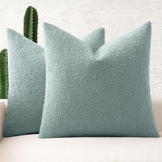 MIULEE 20x20 Inch Decorative Pillow Covers for Couch Bed Set of 2 Textured Boucle Neutral Winter Throw Pillows Aqua Blue Accent Solid Cushion Pillowcases Sofa Livingroom Home Decor