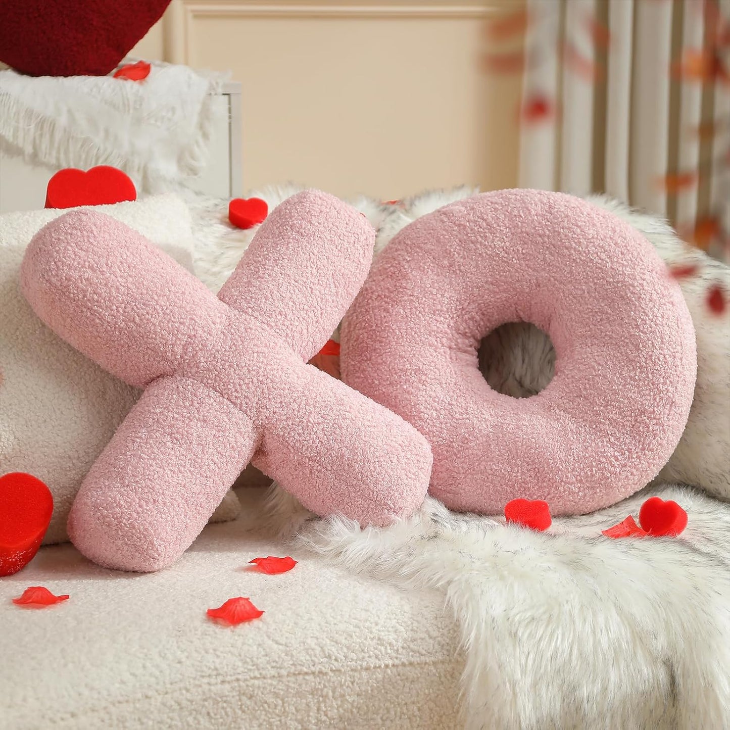 EastTree XO Pillows, Christmas Love XO Shaped Pillow, Pink Throw Pillows, Love Pillow Gifts, Ultra Soft Teddy Fleece Wedding Pillows, Women Girls Kid Room Decor, Valentine's Day Decor 14x14 Inch