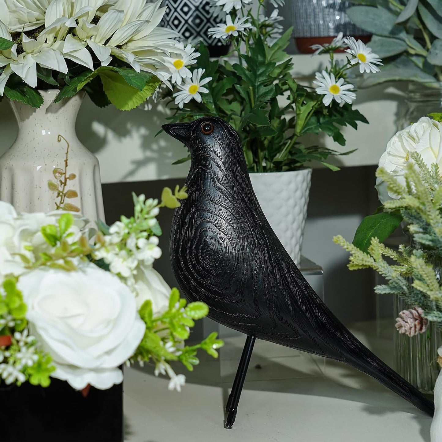 Mid Century Home Decor, House Bird, Adornment Office Home Decor, Desk Dove Ornament, Arts Pigeon Gifts, Replica Sculpture(Woodgrain, Black)