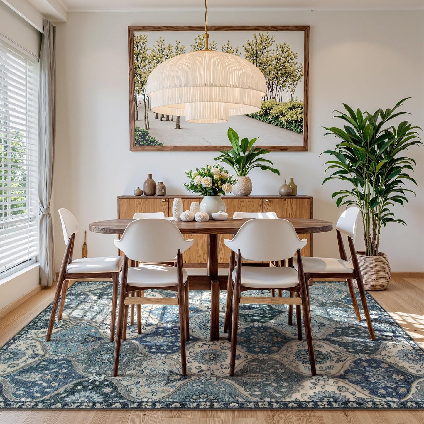 Lahome Moroccan 8x10 Area Rugs for Living Room, Washable Rugs 8x10 Ultra-Thin Oriental Non-Slip Non Shedding Accent Carpet for Bedroom Dining Room Office Nursery, Blue