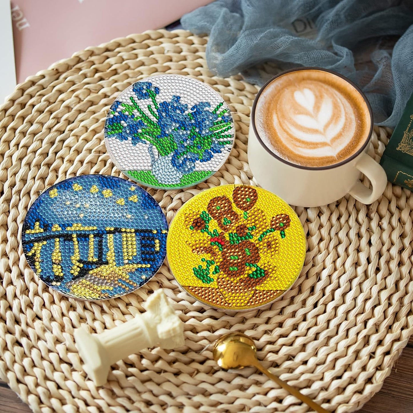 EWJRNSF 6 PCS Small Diamond Art Coasters Kits, Diamond Painting Coasters, Fall Diamond Art Kits for Adults Beginners, Arts and Crafts Item Sets with Holder for Drinks. Landscape