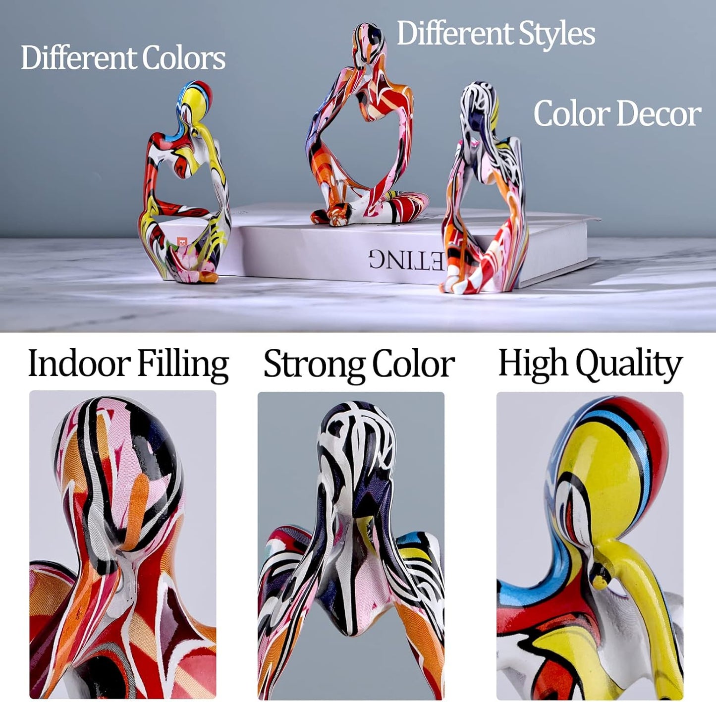 Large Minimalist Abstract Graffiti Left Thinker Statue, Colorful Art Meditation The Thinker Figurine Ornaments, Bookshelf Coffee Table Decor Home Office Desk tabletop Living Room Decor Figurine