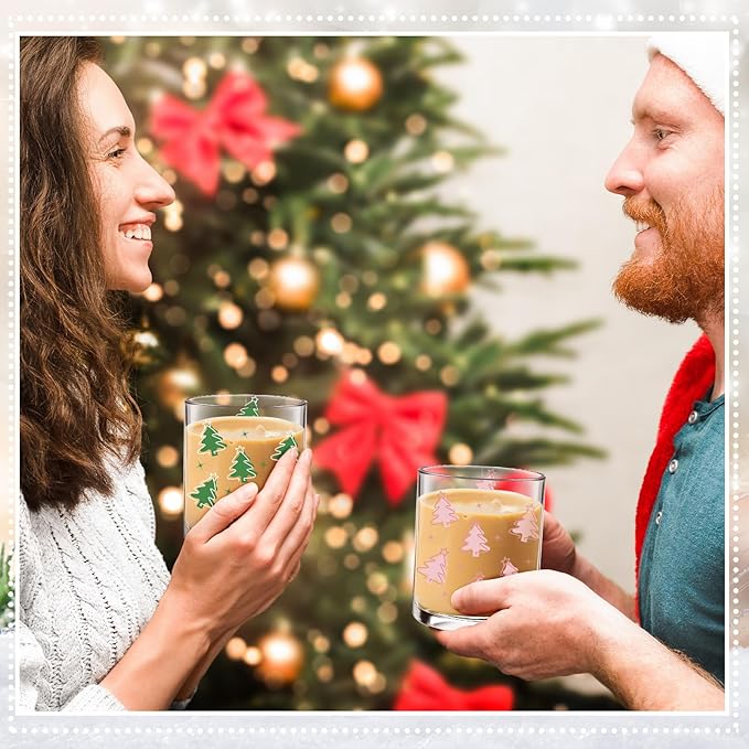 Tioncy Christmas Tree Coffee Mugs with Handle 12oz Christmas Tree Glass Cup Holiday Mugs Winter Christmas Iced Coffee Cup for Xmas Home Office Gifts