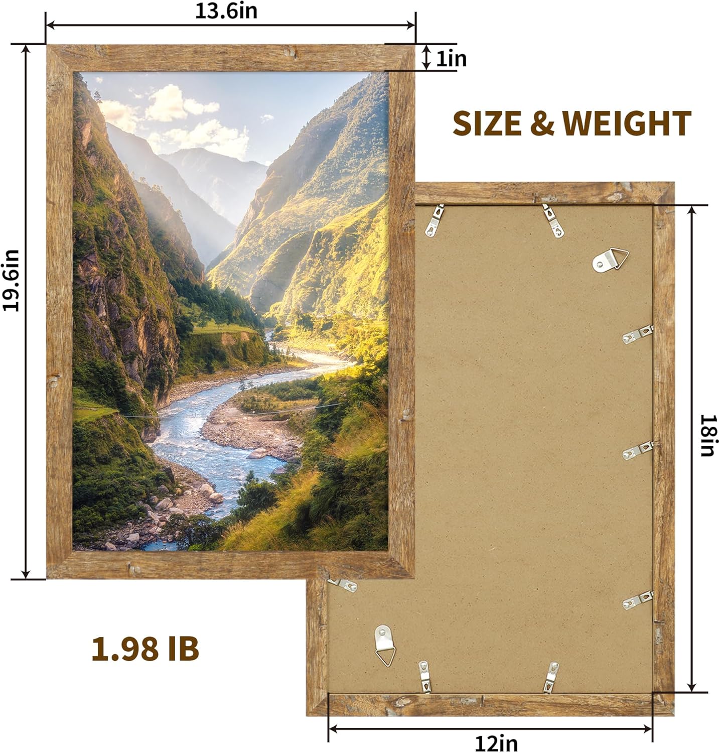 iRahmen 12x18 Picture Frame Set of 2 with Plexiglass, Rustic Brown Wood Poster Frame 12 x 18 for Photo Gallery Wall Mounting Horizontal and Vertical