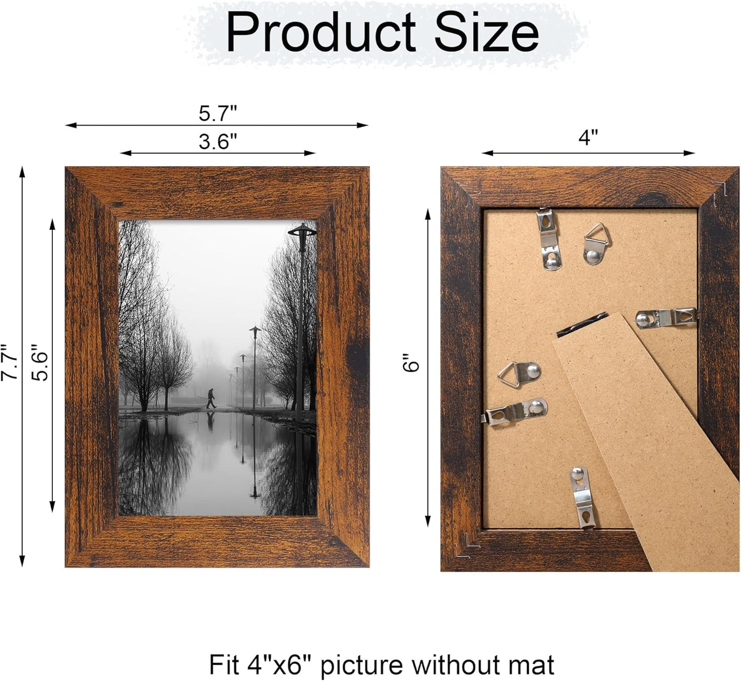 iRahmen 4x6 Picture Frame Set of 4, High Definition Glass 4 x 6 Frame, Wood Rustic Photo Frames for Horizontal or Vertical Display Tabletop and Wall Mounting