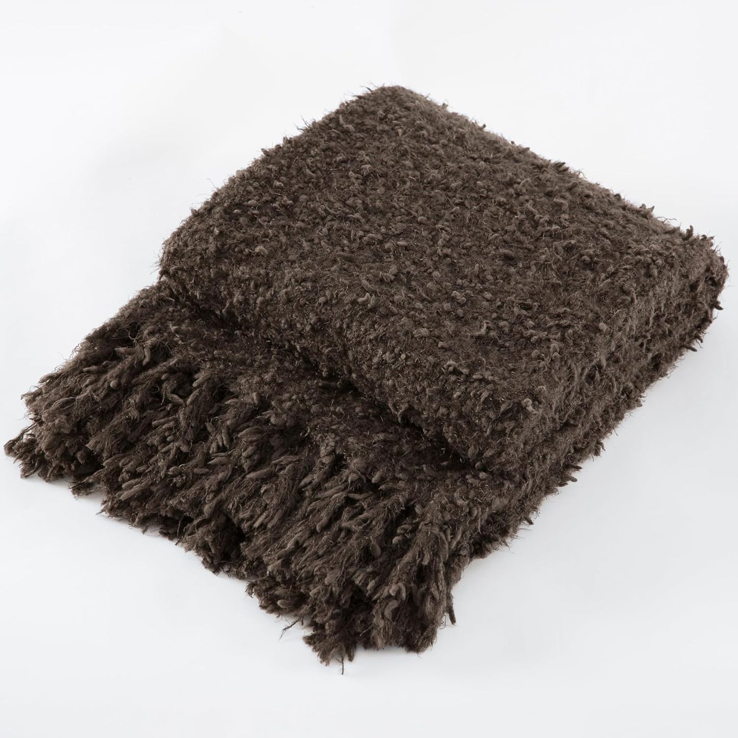 Knit Throw Blanket Fluffy Fuzzy Soft Lightweight Cozy Farmhouse Tassels Chunky Knitted Throws for Couch Sofa Bed (Brown, 50"x60")
